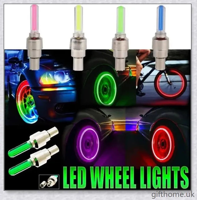 Stylish automobile wheel lights in various colours, adding a customised look and improved visibility to vehicles