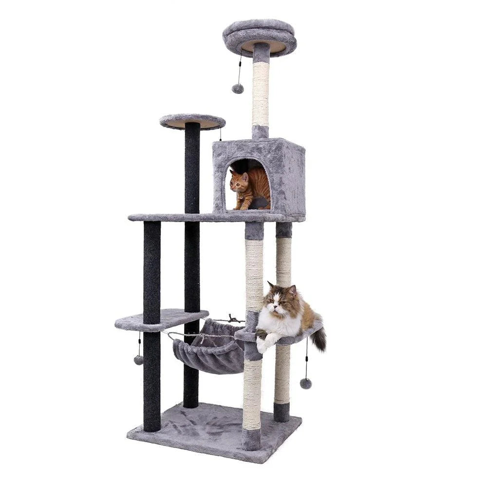 Premium pet climbing frame with sturdy base, cosy condo, and hanging ball for cats to play and relax