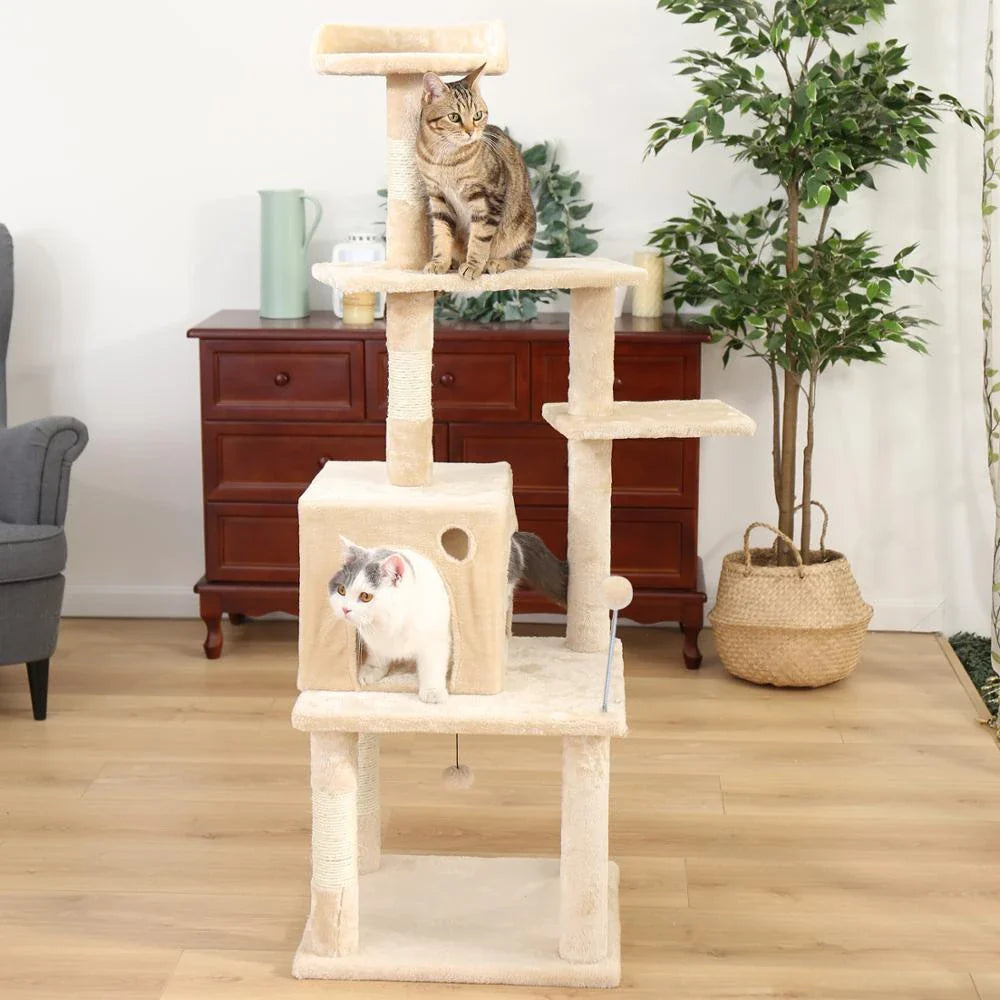 Premium pet climbing frame with sturdy base, cosy condo, and hanging ball for cats to play and relax