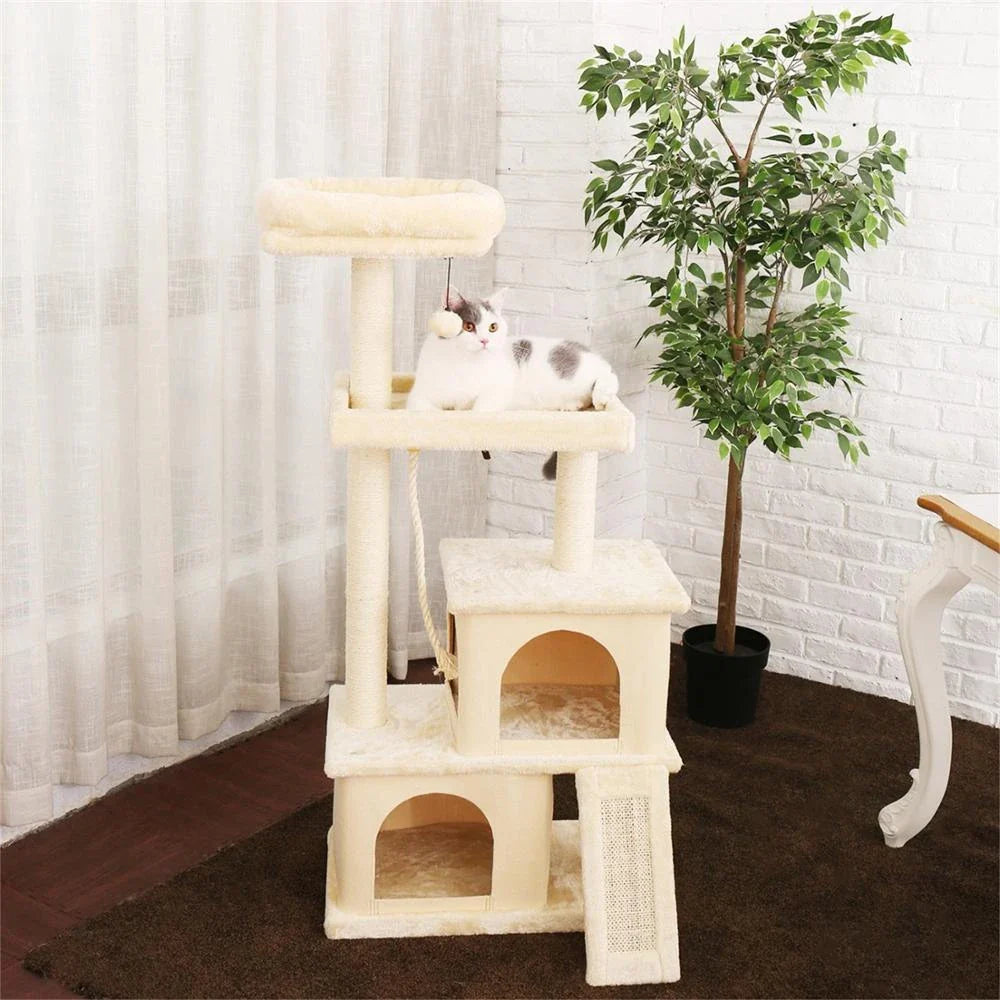 Premium pet climbing frame with sturdy base, cosy condo, and hanging ball for cats to play and relax