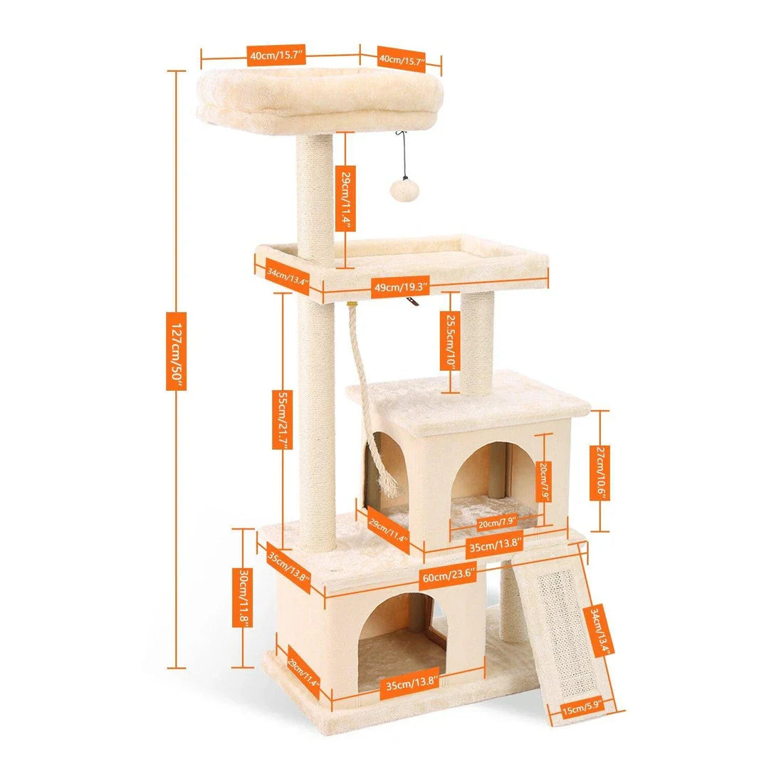 Premium pet climbing frame with sturdy base, cosy condo, and hanging ball for cats to play and relax