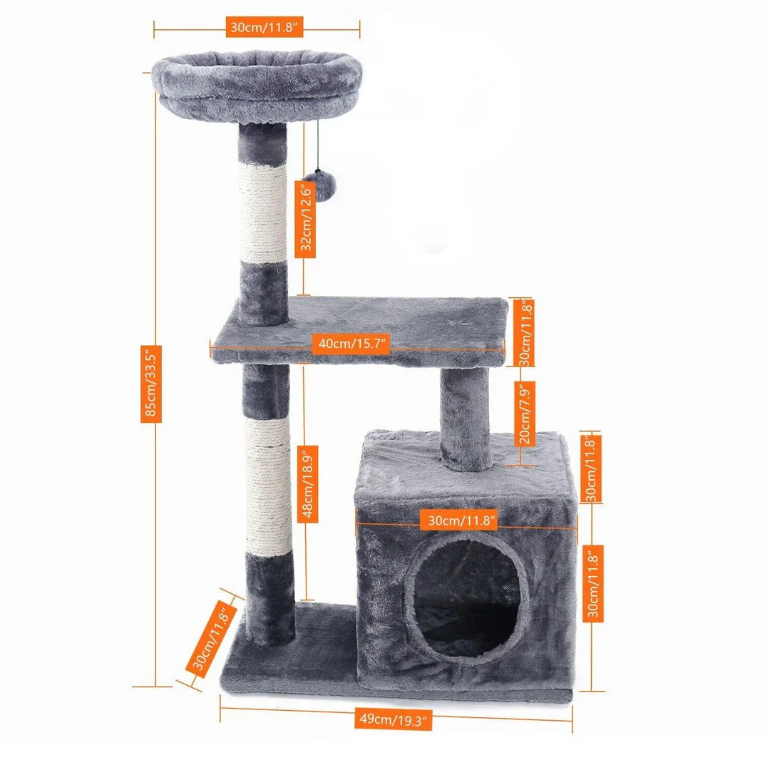 Premium pet climbing frame with sturdy base, cosy condo, and hanging ball for cats to play and relax