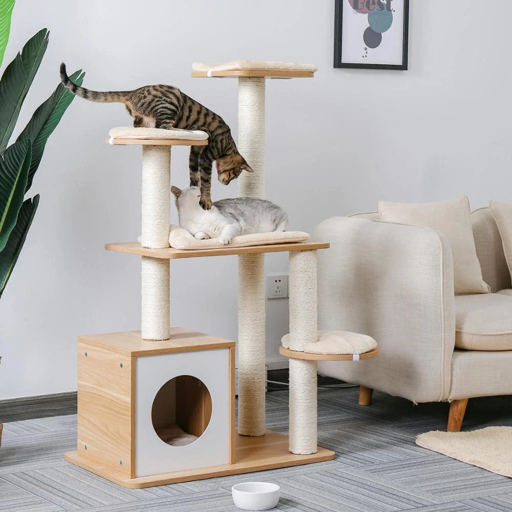Premium pet climbing frame with sturdy base, cosy condo, and hanging ball for cats to play and relax