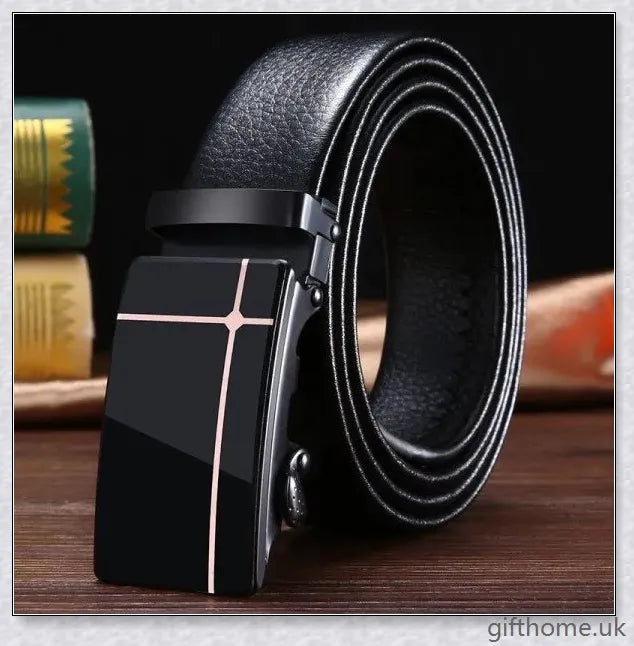 Premium business belt with automatic buckle, made with high-quality British leather and metal components