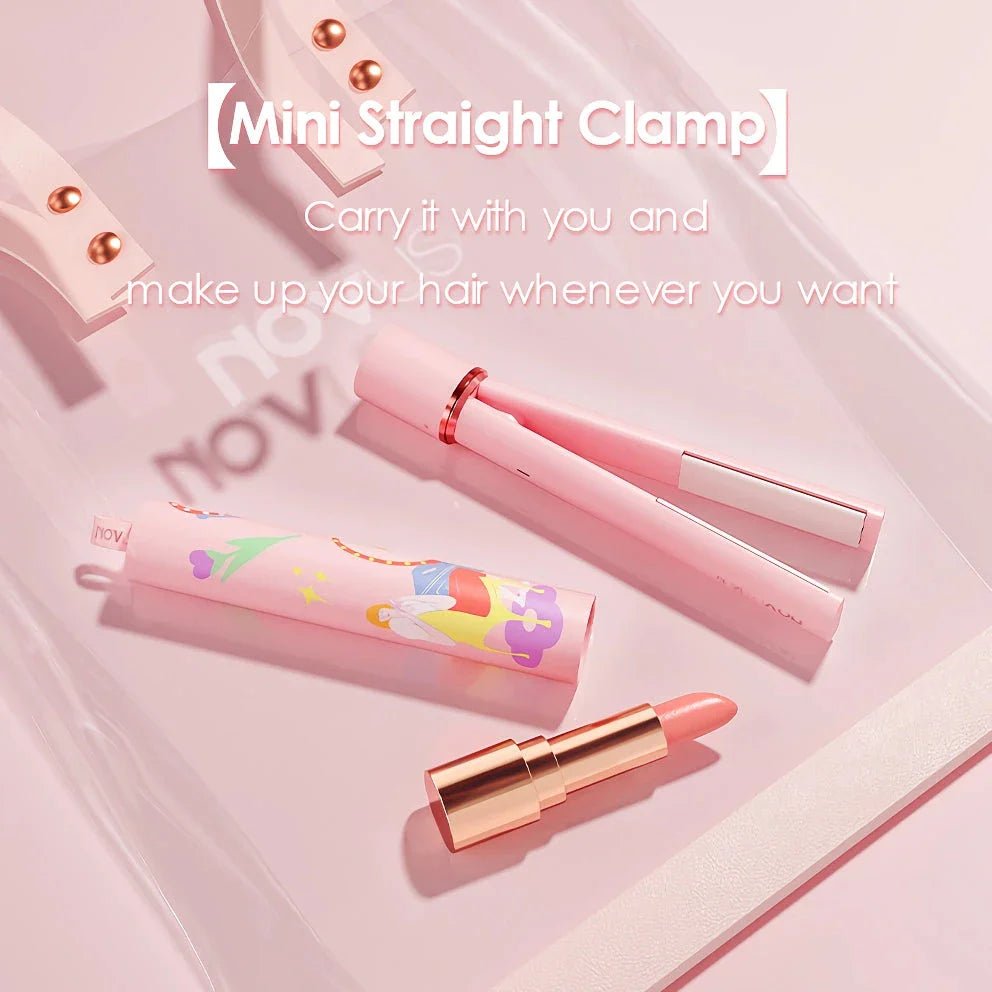 2-in-1 Mini Ceramic Hair Straightener and Curling Iron in Pink with US Plug