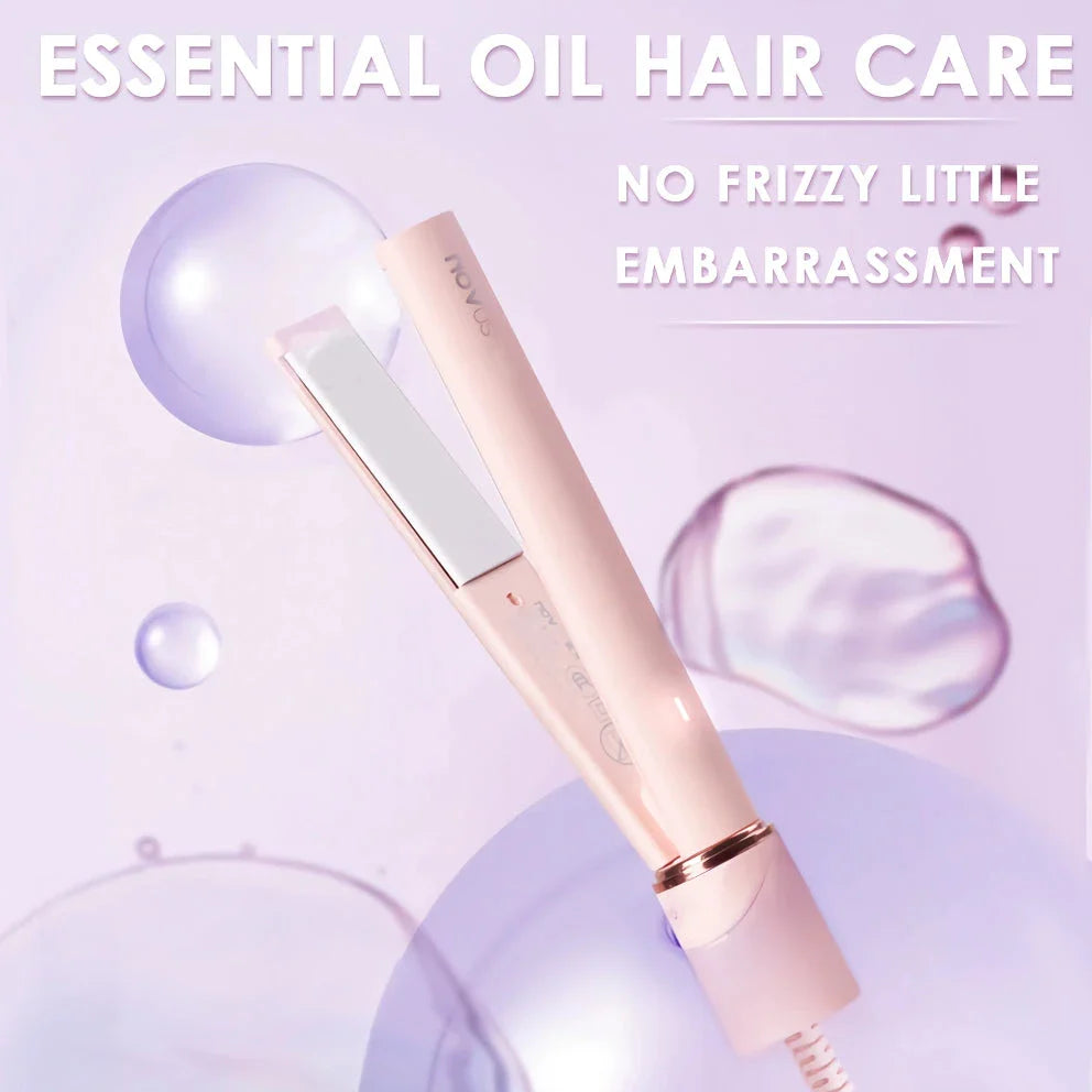 2-in-1 Mini Ceramic Hair Straightener and Curling Iron in Pink with US Plug