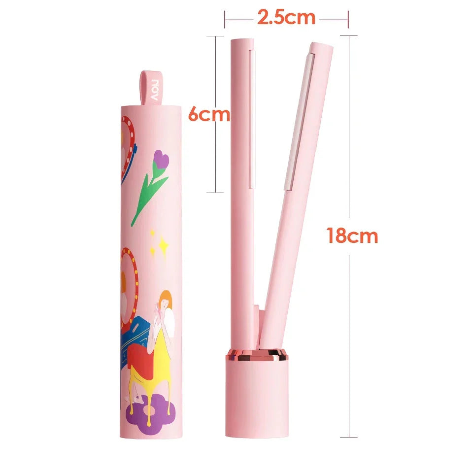 2-in-1 Mini Ceramic Hair Straightener and Curling Iron in Pink with US Plug