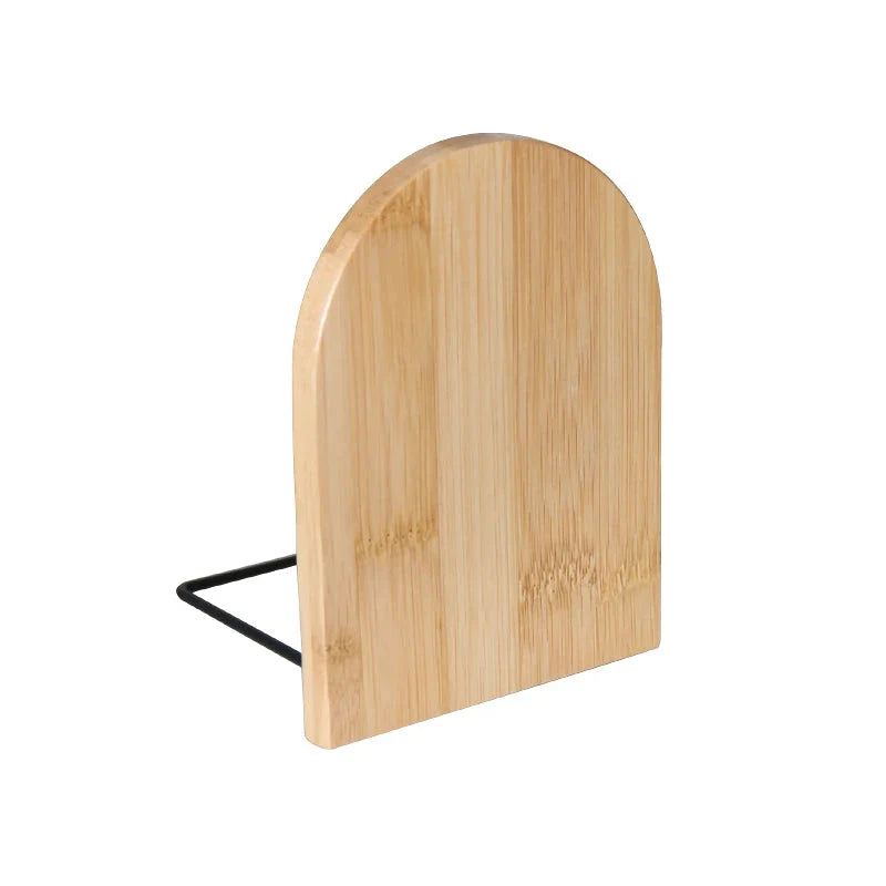Natural bamboo desktop organizer and bookend with a simple, elegant design that optimises vertical storage space