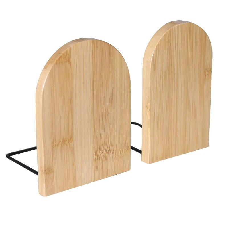 Natural bamboo desktop organizer and bookend with a simple, elegant design that optimises vertical storage space