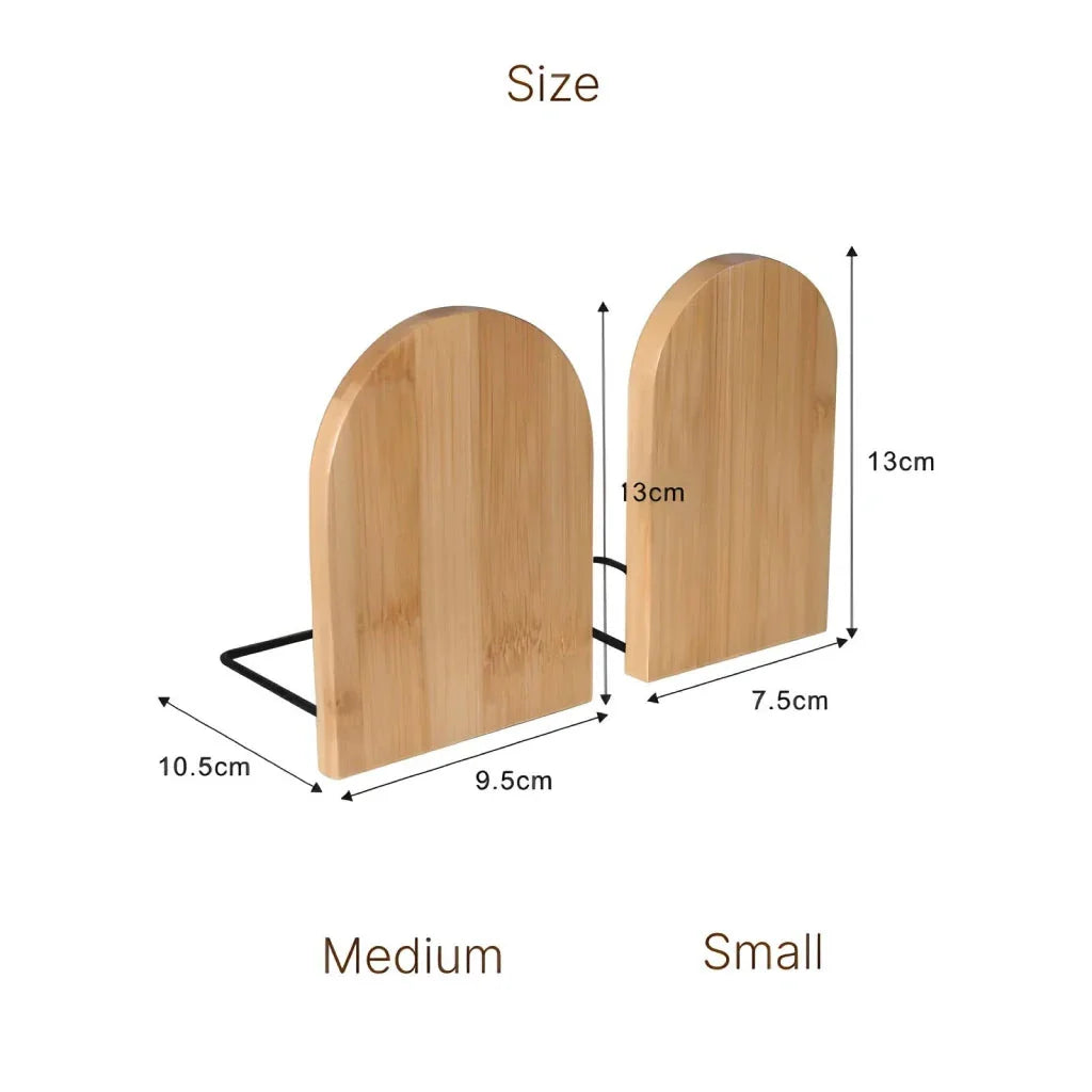 Natural bamboo desktop organizer and bookend with a simple, elegant design that optimises vertical storage space
