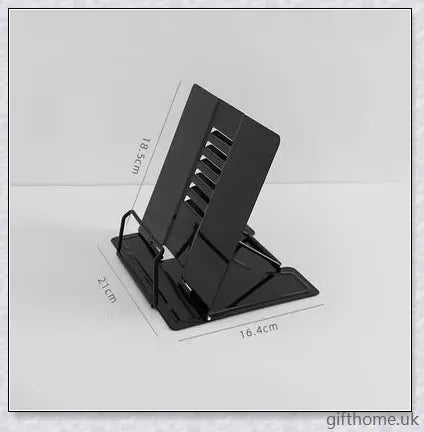 A sleek and adjustable desk book holder made of premium strip steel, providing a practical solution for organising and supporting books and documents.