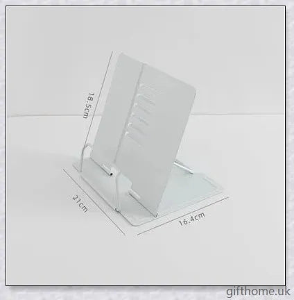 A sleek and adjustable desk book holder made of premium strip steel, providing a practical solution for organising and supporting books and documents.