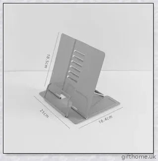 A sleek and adjustable desk book holder made of premium strip steel, providing a practical solution for organising and supporting books and documents.