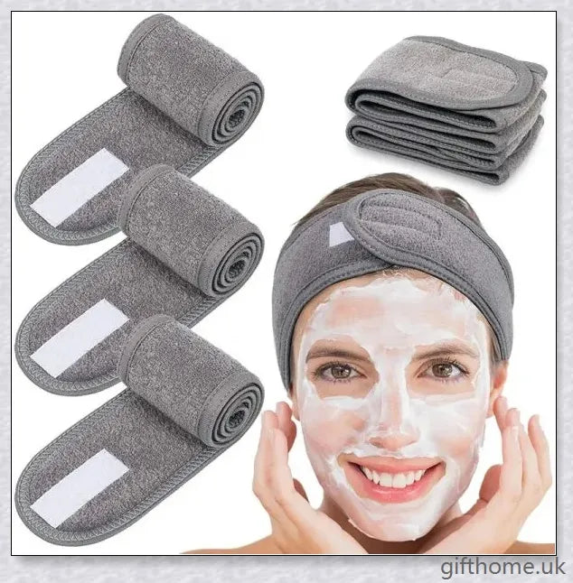 Adjustable towel hairband in various solid colours, suitable for washing, yoga, and makeup routines