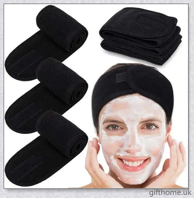 Adjustable towel hairband in various solid colours, suitable for washing, yoga, and makeup routines