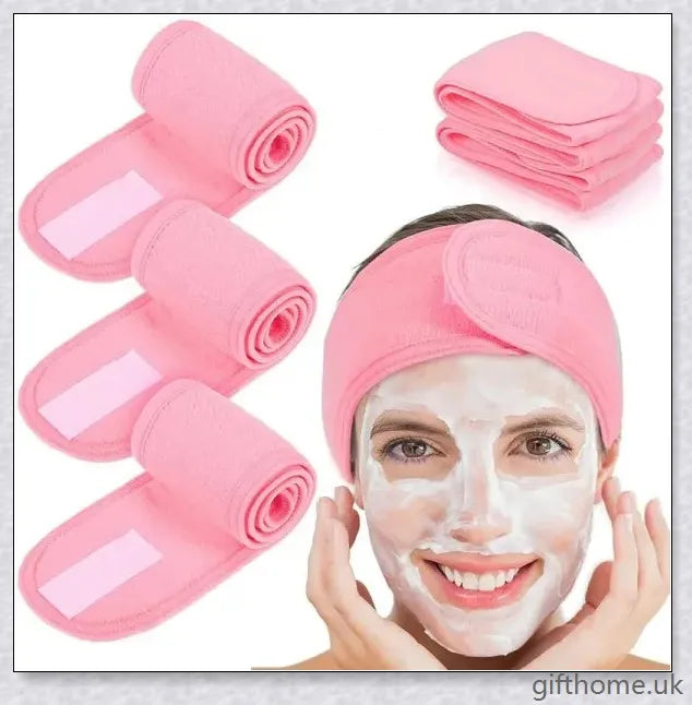 Adjustable towel hairband in various solid colours, suitable for washing, yoga, and makeup routines