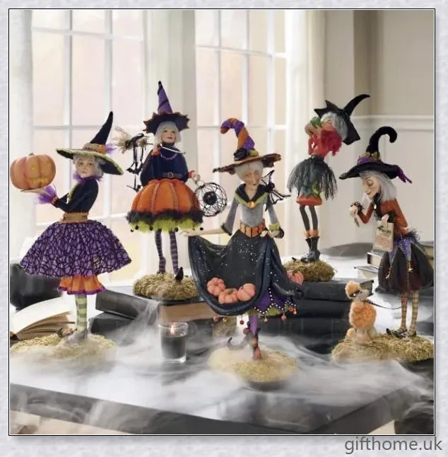 Enchanting Halloween witch figurine with unique designs and meticulous hand-painted details