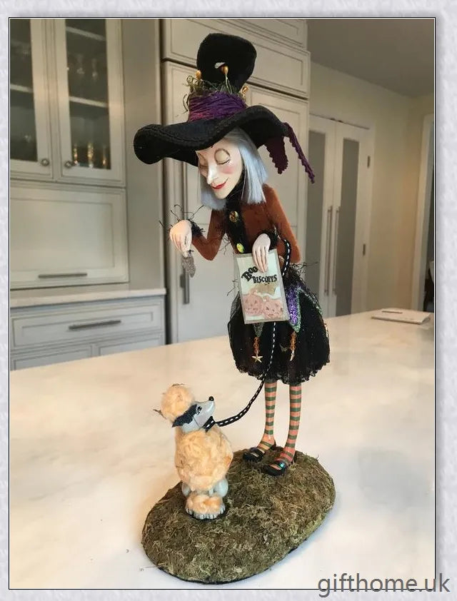 Enchanting Halloween witch figurine with unique designs and meticulous hand-painted details