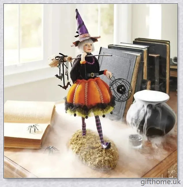 Enchanting Halloween witch figurine with unique designs and meticulous hand-painted details