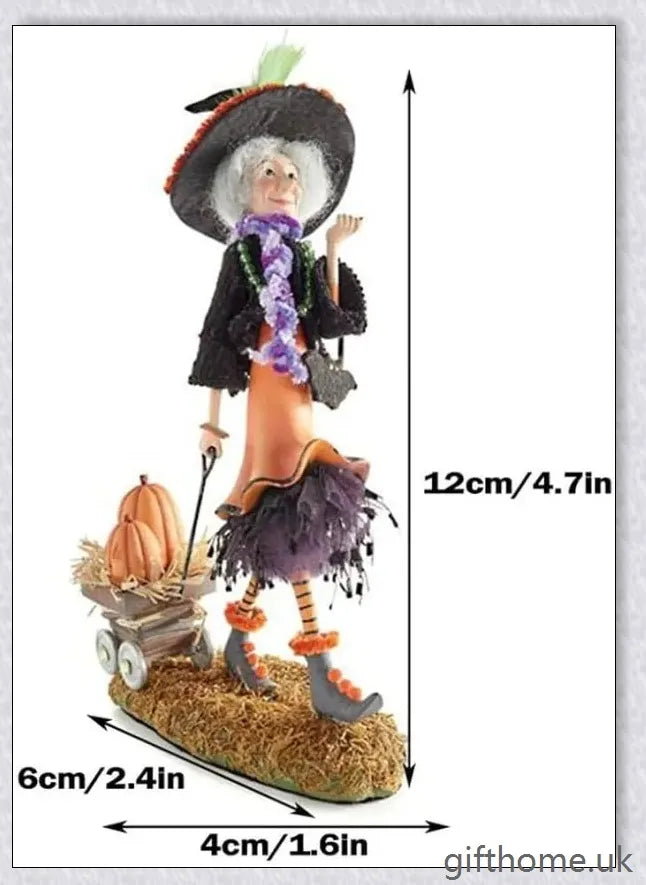 Enchanting Halloween witch figurine with unique designs and meticulous hand-painted details