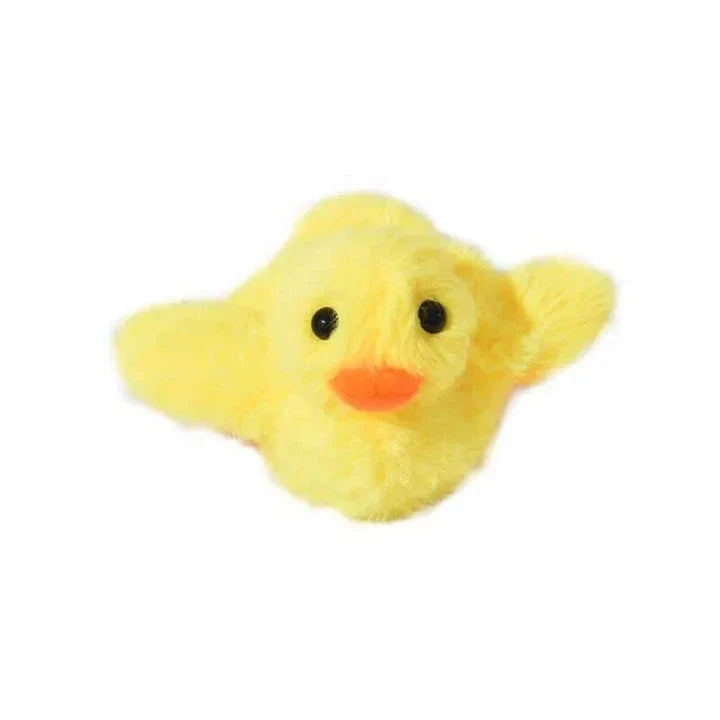 Interactive yellow duck-shaped cat toy with vibration sensor and washable plush cover