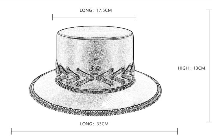 Trendha Halloween Punk Skull Black Top Hat with rivets and flat-top design
