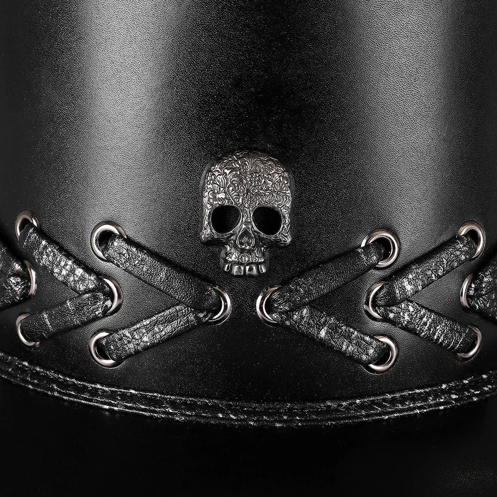 Trendha Halloween Punk Skull Black Top Hat with rivets and flat-top design