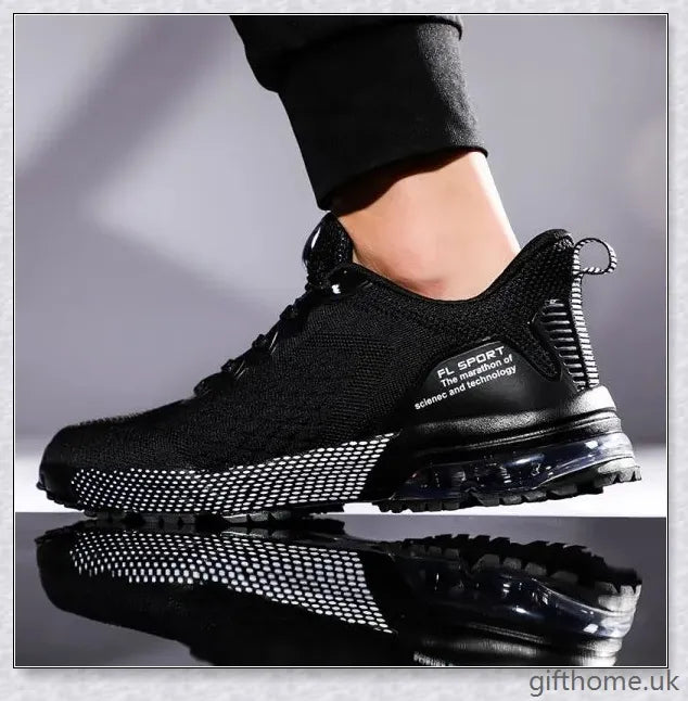 Breathable air cushion running jogging shoes with mesh upper and rubber outsole, available in a variety of colours.