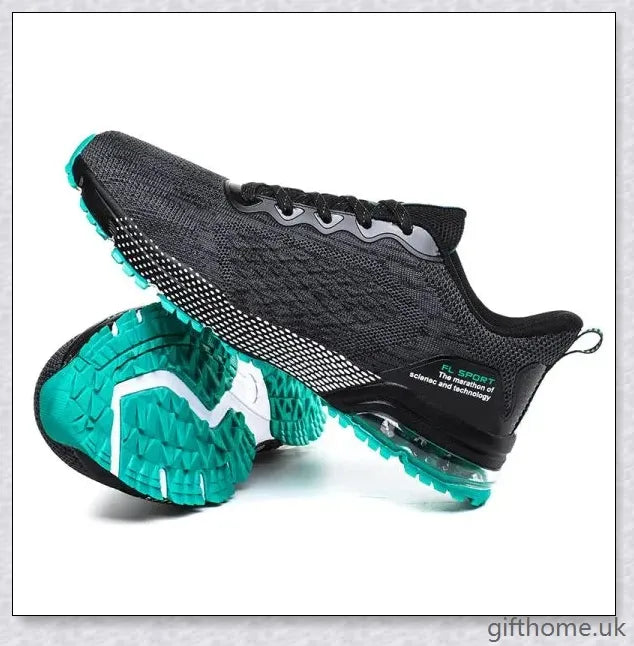 Breathable air cushion running jogging shoes with mesh upper and rubber outsole, available in a variety of colours.