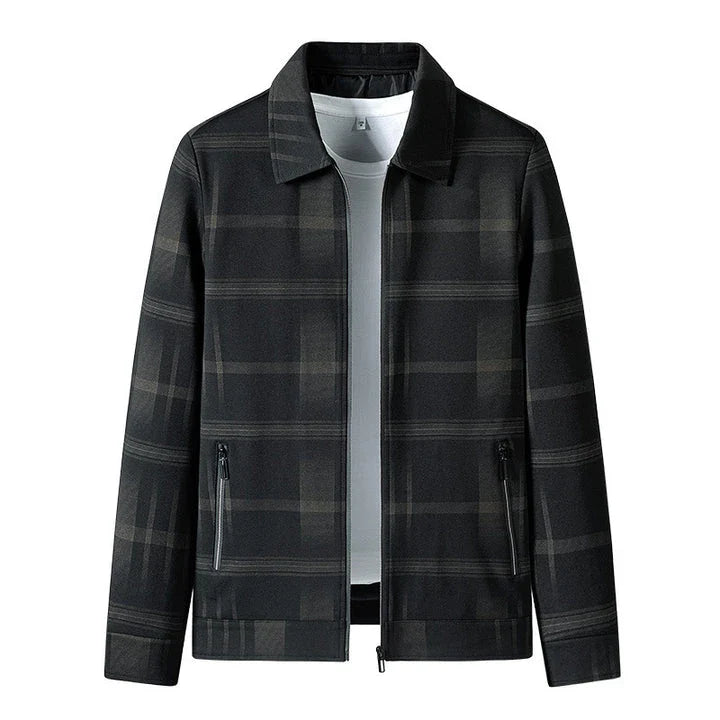 A stylish men's turn-down collar coat in a classic plaid design, perfect for autumn and winter wear.