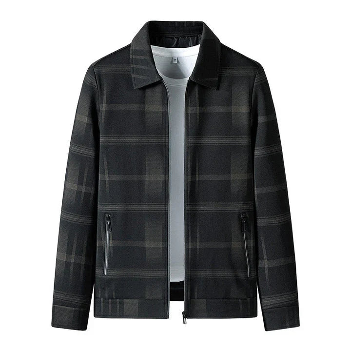 A stylish men's turn-down collar coat in a classic plaid design, perfect for autumn and winter wear.