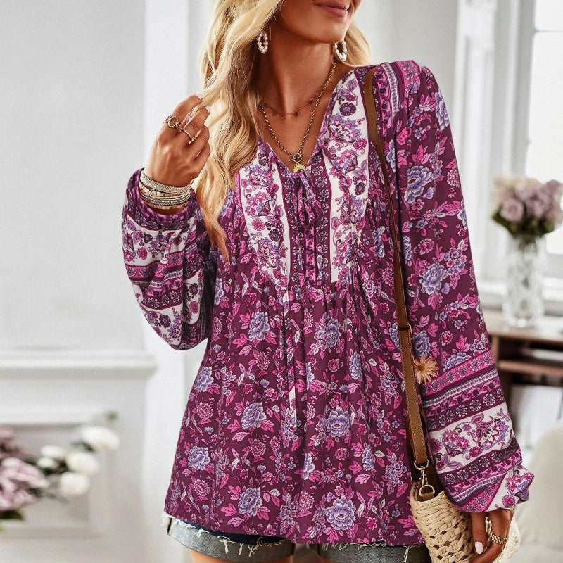 Elegant European and American women's printed long sleeve shirt in various colours and sizes