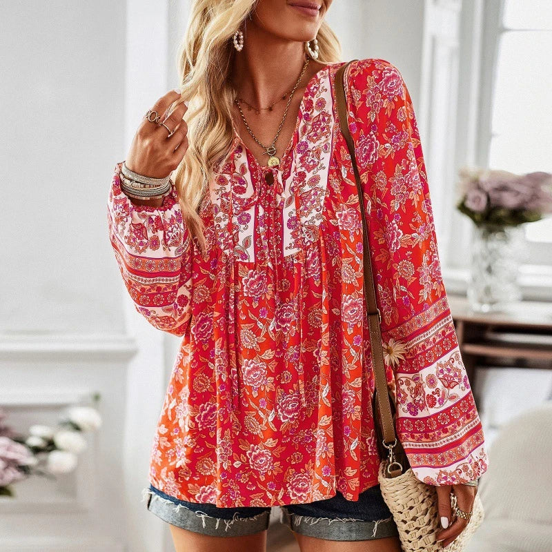 Elegant European and American women's printed long sleeve shirt in various colours and sizes