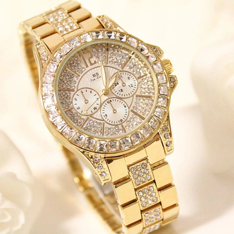 GiftHome Ladies' Fashion Luxury Three-Eye Fully Bejewelled Crystal Large Dial Quartz Watch