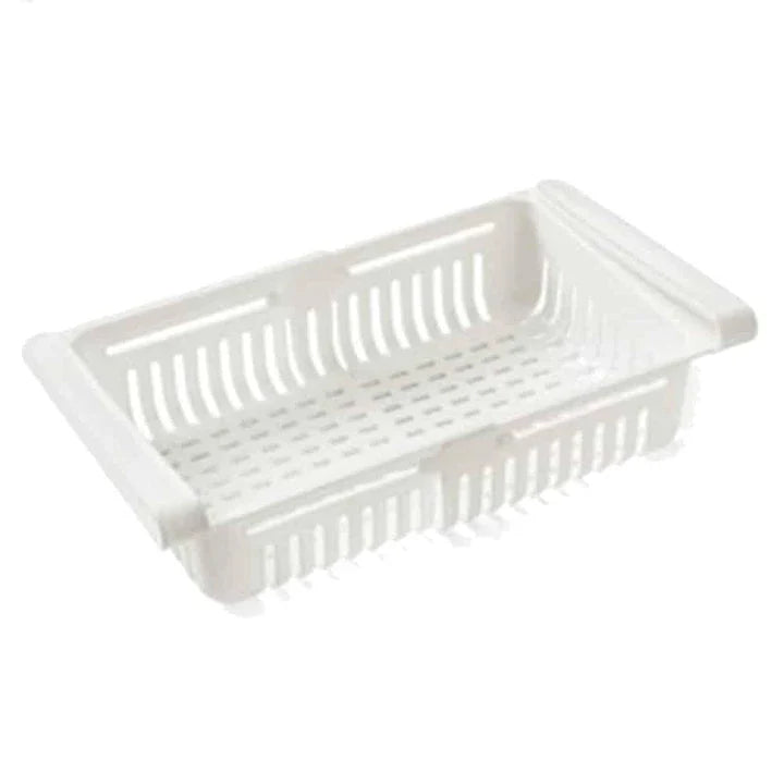 Premium Fridge Organizer Basket in White - Adjustable, Durable Plastic Storage Solution for Refrigerators