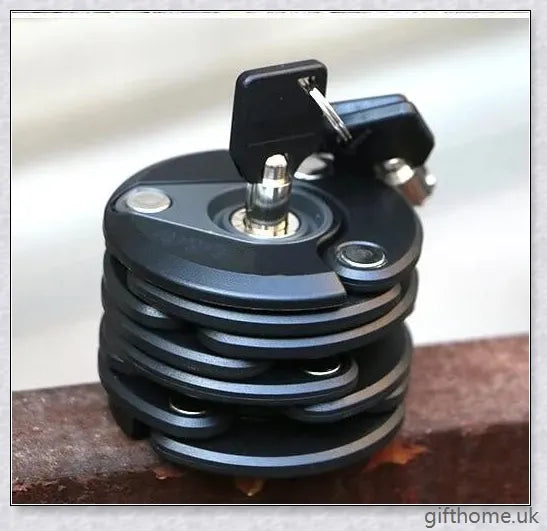 A heavy-duty black bicycle anti-theft chain lock with a folding design and scratch-resistant ABS casing