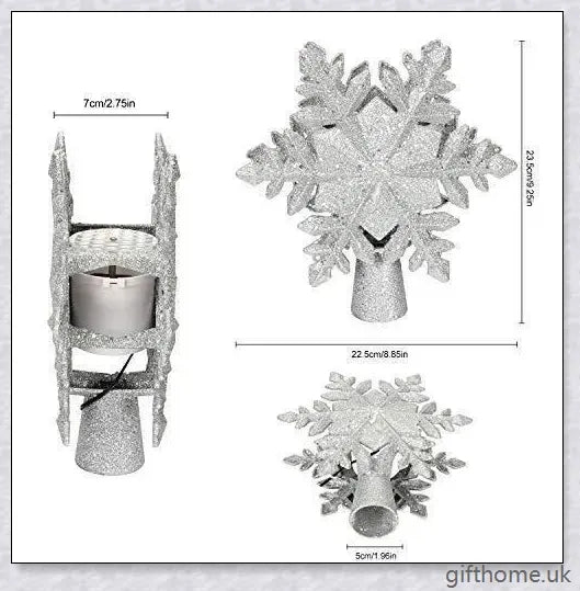 A Christmas tree topper with a 3D star design, flashing powder, and a built-in LED projector that casts rotating multicolour patterns, creating a magical winter wonderland effect.