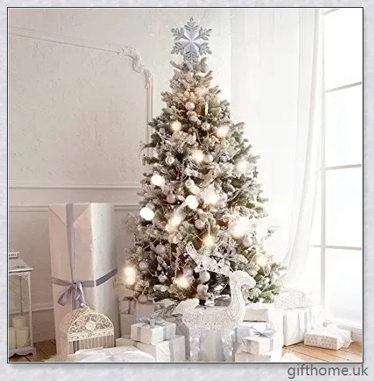 A Christmas tree topper with a 3D star design, flashing powder, and a built-in LED projector that casts rotating multicolour patterns, creating a magical winter wonderland effect.
