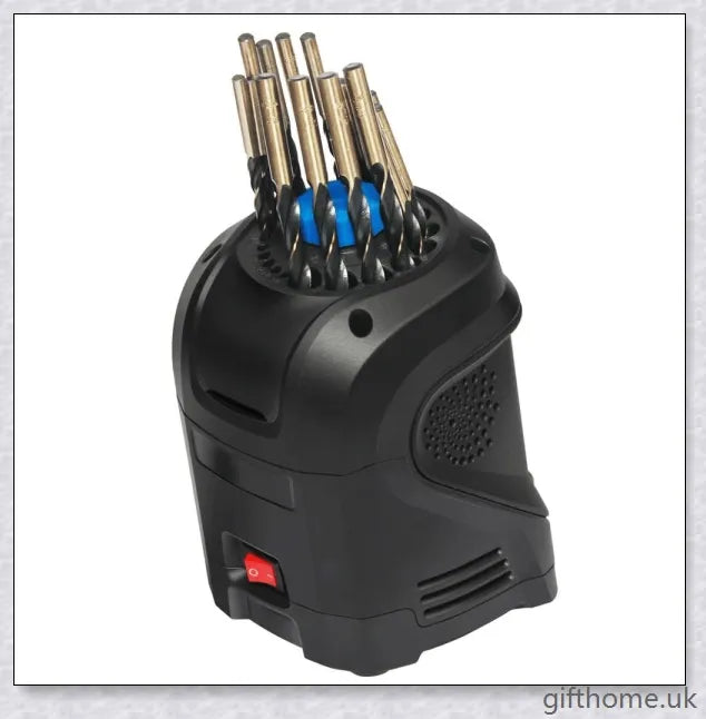 A compact drill bit sharpener designed to quickly restore the edge on worn-out drill bits, suitable for a wide range of bit sizes and materials.
