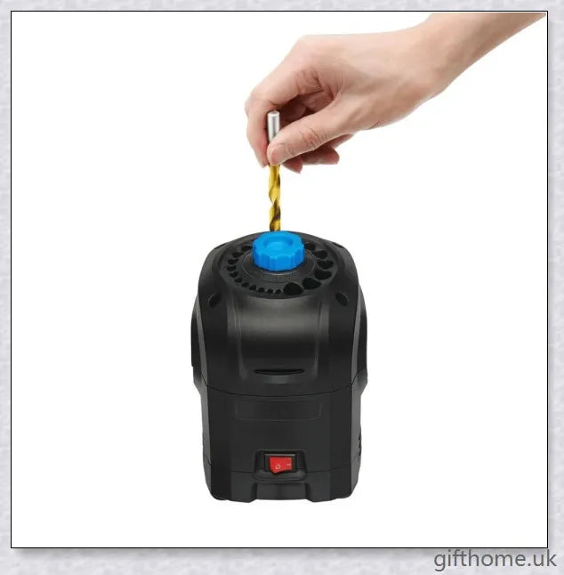 A compact drill bit sharpener designed to quickly restore the edge on worn-out drill bits, suitable for a wide range of bit sizes and materials.