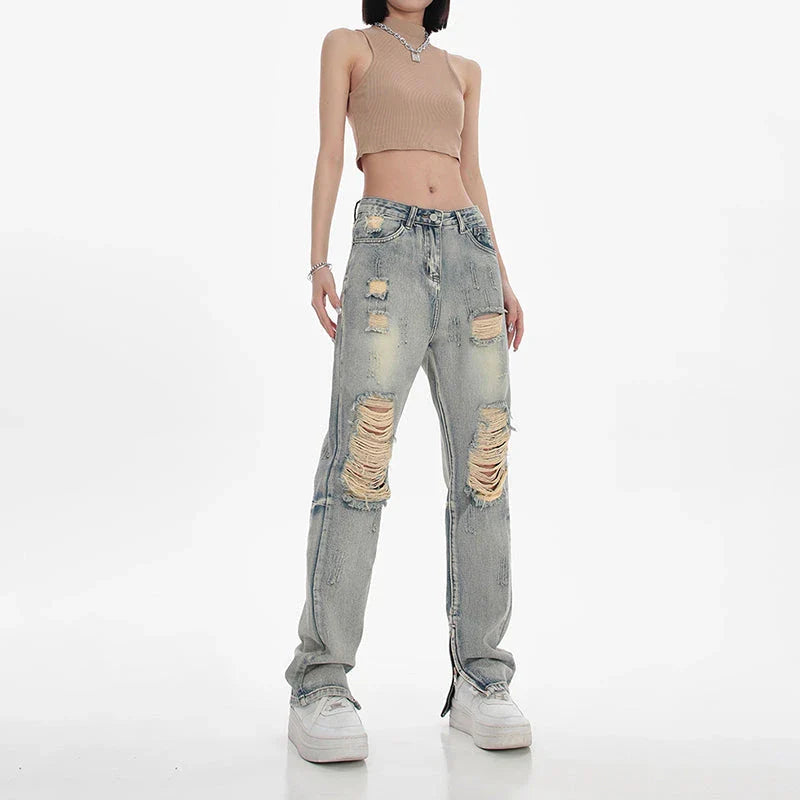 GiftHome_UK High Waist Ripped Straight Jeans for Women