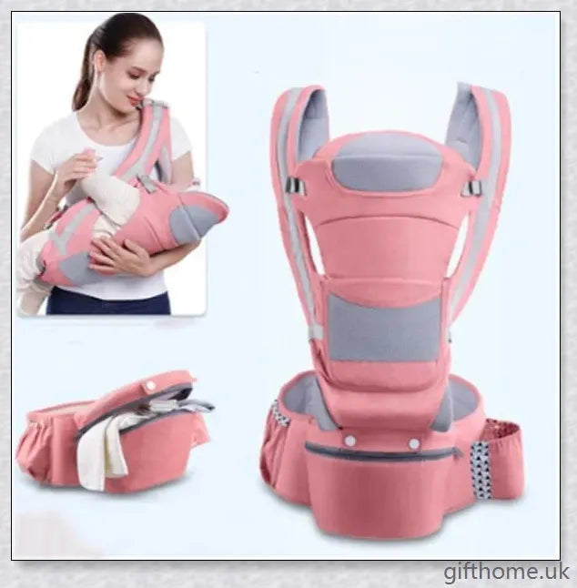 Trabyhand Baby Carrier Waist Stool in grey, navy blue, and beige colours, featuring a versatile design for comfortable, hands-free baby transport.