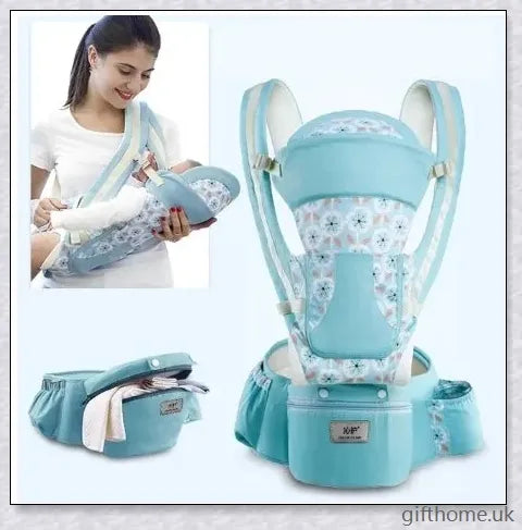 Trabyhand Baby Carrier Waist Stool in grey, navy blue, and beige colours, featuring a versatile design for comfortable, hands-free baby transport.