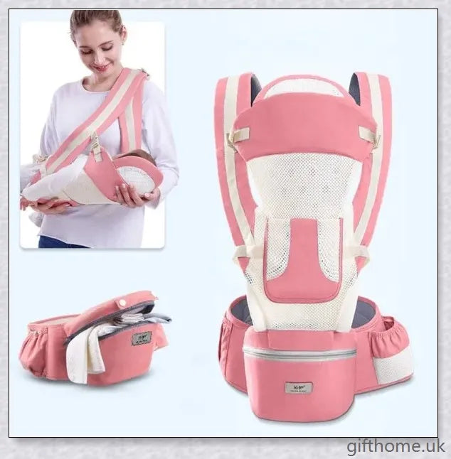 Trabyhand Baby Carrier Waist Stool in grey, navy blue, and beige colours, featuring a versatile design for comfortable, hands-free baby transport.