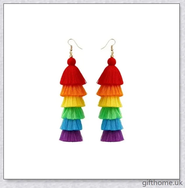 Pair of vibrant, hand-woven tassel earrings in bohemian vacation style