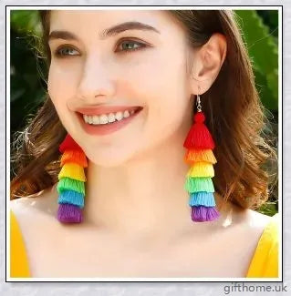 Pair of vibrant, hand-woven tassel earrings in bohemian vacation style