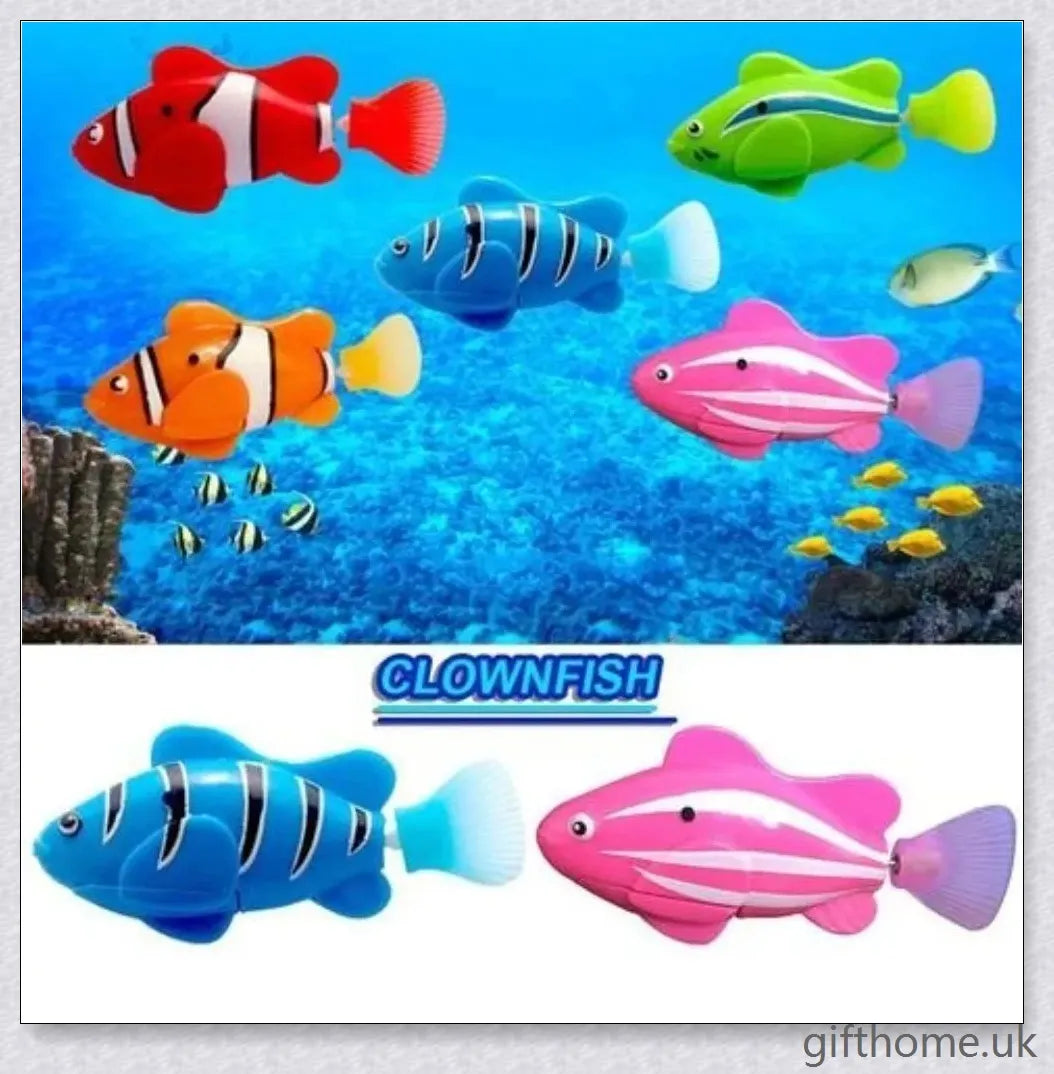 Captivating Electric Robot Fish with natural swimming movements, available in Clownfish, Angelfish, and LED Patterned designs