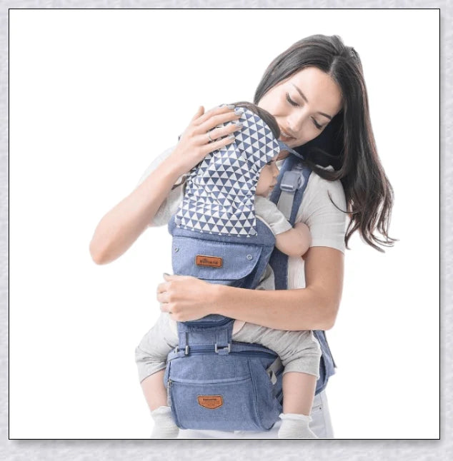 Proactive Sunveno Explorer Baby Carrier in grey, navy, and black colours with adjustable straps and breathable mesh and cotton materials