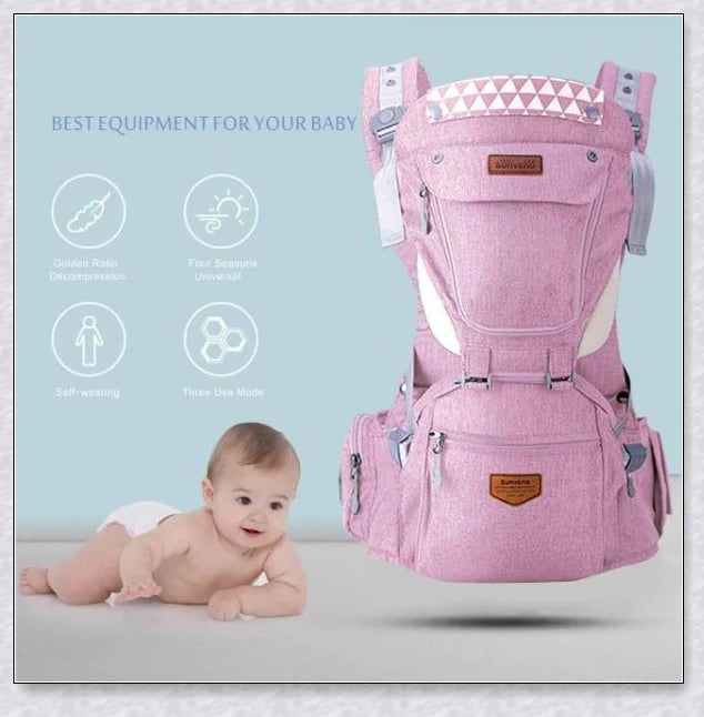 Proactive Sunveno Explorer Baby Carrier in grey, navy, and black colours with adjustable straps and breathable mesh and cotton materials