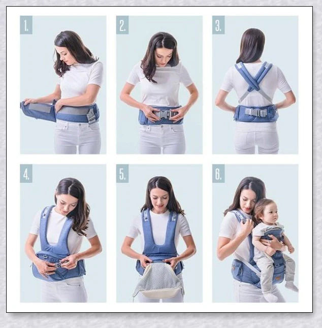 Proactive Sunveno Explorer Baby Carrier in grey, navy, and black colours with adjustable straps and breathable mesh and cotton materials